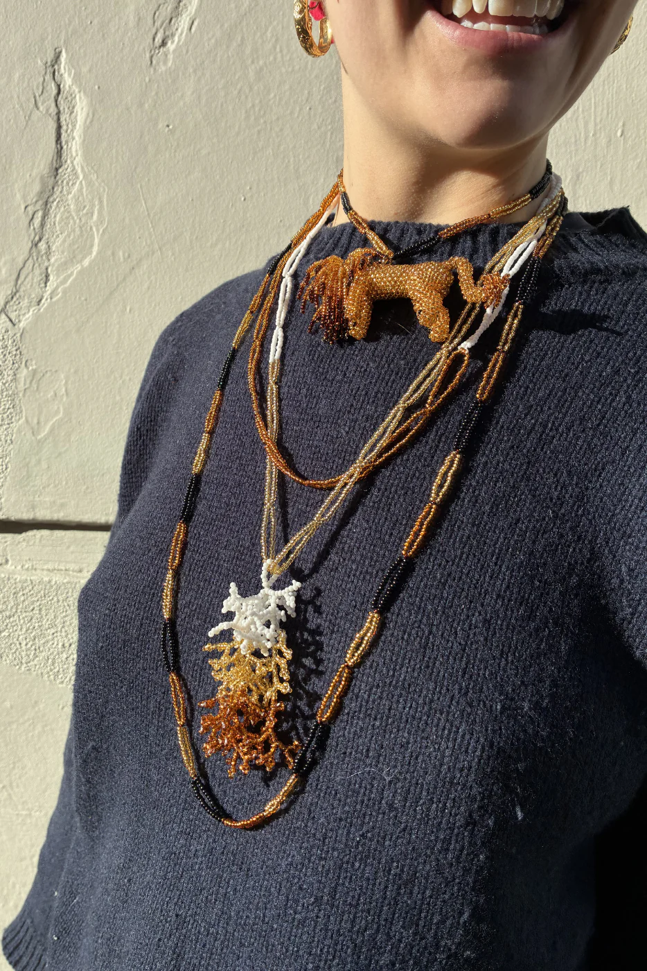 Coral Beaded Pendent Necklace - Image 3