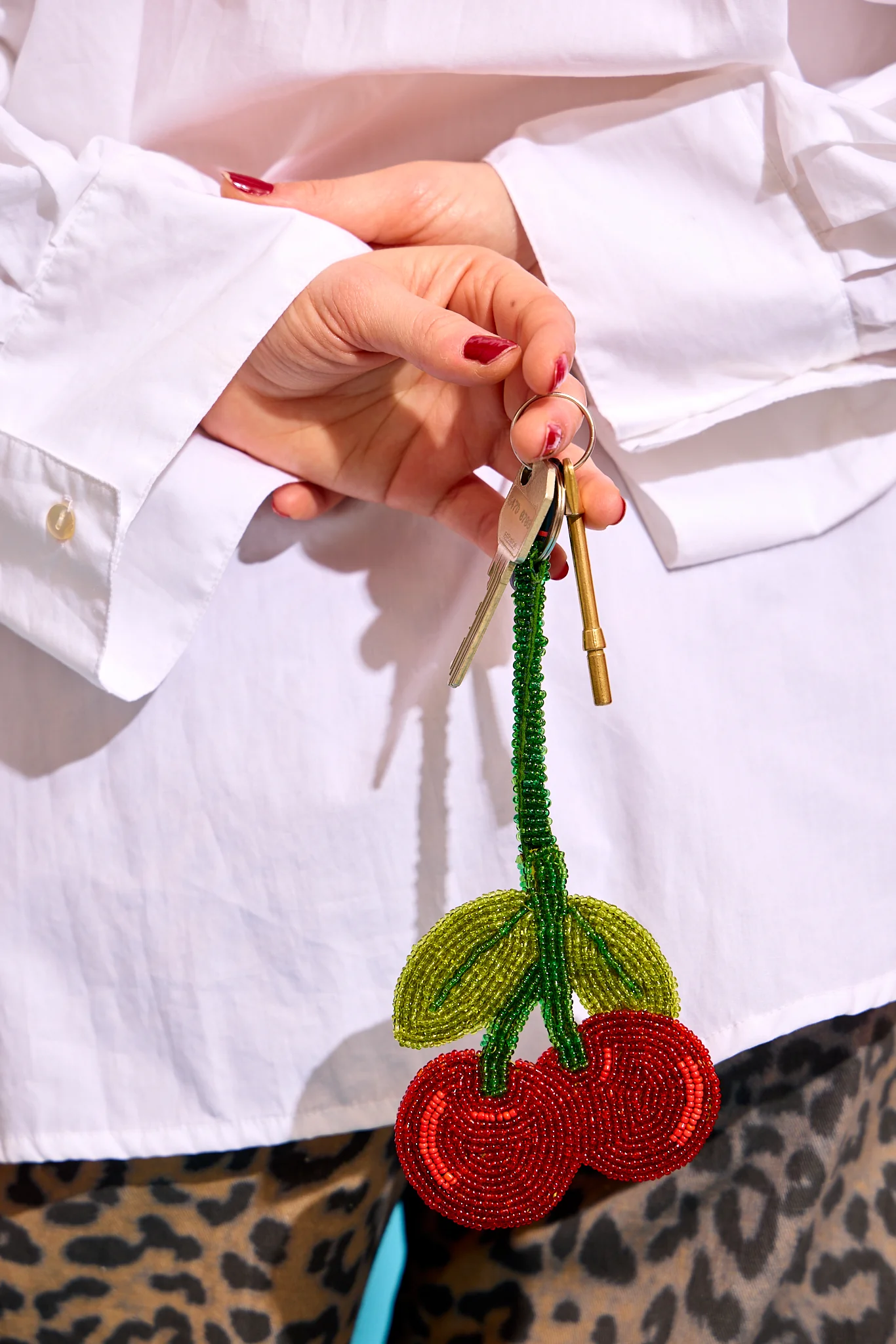 Cherry Beaded Keyring - Image 2