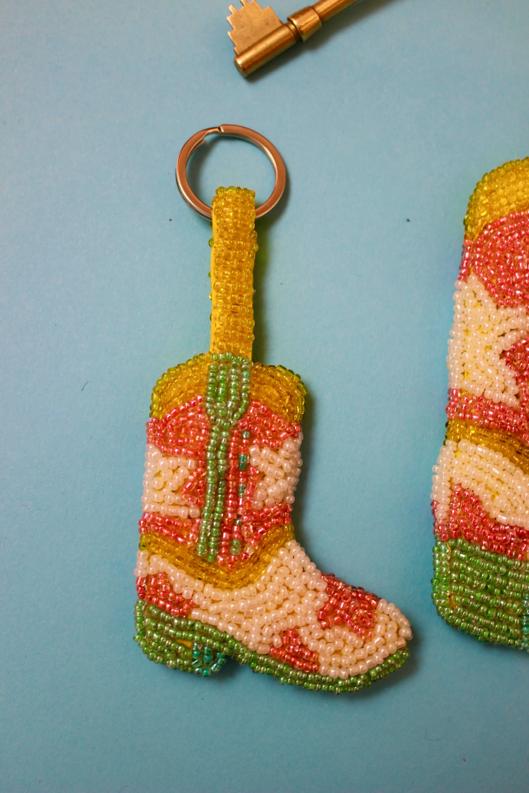 Cowboy Boot Beaded Charm Keyring - Image 3