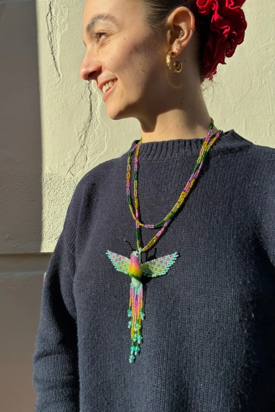 Hummingbird Beaded Pendent Necklace - Image 4